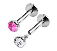 KJM FASHION 2PCS Steel Internally Threaded Labret Studs 16g 1/4 6mm 3mm Rose Crystal Snake Bite Earrings Monroe Piercing Jewellery 0416
