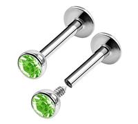 KJM FASHION 2PCS Steel Internally Threaded Lip Studs 16g 5/16 8mm 3mm Peridot Crystal Spider Bite Earrings Medusa Piercing Jewellery 0289 (LB SL IT 1.2 8 B3 P2 PED)