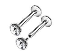KJM FASHION 2PCS Surgical Steel Internally Labret Rings 16g 1.2mm 3/8 10mm 5mm Clear Crystal Snakebite Earring Piercing Jewellery 8471