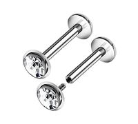 KJM FASHION 2PCS Surgical Steel Internally Labret Studs 16g 1.2mm Clear Crystal Ball Marilyn Monroe Earrings Piercing Jewellery Pick Size
