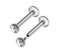 KJM FASHION 2PCS Surgical Steel Internally Lip Rings 16g 1.2mm 3/8 10mm 3mm Clear Crystal Ball Tragus Earrings Piercing Jewellery 8469