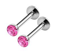 KJM FASHION 2PCS Surgical Steel Labret 16 gauge 5/16 8mm 3mm Rose Crystal Tragus Helix Earrings Monroe Piercing Jewellery 0847