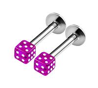 KJM FASHION 2PCS Surgical Steel Labret Lip Rings 16 gauge 5/16 8mm 3mm Purple Dice Lobe Snake Bite Earring Medusa Piercing Jewellery 1640