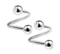 KJM FASHION 2PCS Surgical Steel Spiral Barbell 16 gauge 5/16 8mm 4mm Clear Crystal Ball Eyebrow Earring Cartilage Piercing Jewellery 1470