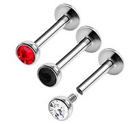 KJM FASHION 3pcs 16g 5/16 8mm 3mm Internal Threaded Steel Stud Body Piercing, Amethyst Crystal Sapphire Stainless Steel