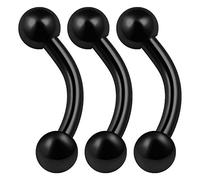 KJM FASHION 3PCS Stainless Steel Black Curved Barbell Ring 16g 1/4 6mm 3mm Ball Eyebrow Tragus Helix Earrings Lip Piercing Jewellery 0083