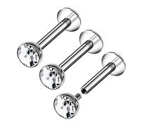 KJM FASHION 3PCS Steel Internally Labret Lip Ring 16g 1.2mm 5/16 8mm 4mm Clear Crystal Snake Bite Tragus Earrings Piercing Jewellery 8556