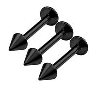 KJM FASHION 3PCS Surgical Steel Black Labret Lip Rings 16 gauge 1/4 8mm 3mm Spike Tragus Earrings Vertical Labret Piercing Jewellery 0032
