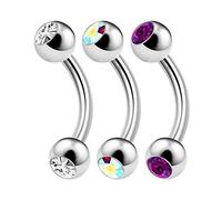 KJM FASHION 3PCS Surgical Steel Curved Barbell Bar 14 Gauge 5/16 8mm 4mm Crystal Ball Snake Bite Earrings Tragus Piercing Jewellery 3279