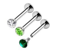 KJM FASHION 3PCS Surgical Steel Internally Threaded Labret Rings 16 Gauge 5/16 8mm 3mm Crystal Lip Earring Medusa Piercing Jewellery 3827