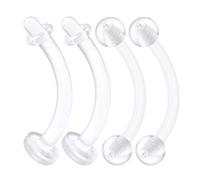 KJM FASHION 4PCS Bioplastic Clear Curved Barbell Retainer 16 Gauge 3/8 10mm Ball Cartilage Daith Earrings Eyebrow Piercing Jewellery 2495