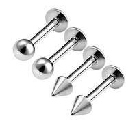 KJM FASHION 4PCS Stainless Steel Labret Lip Rings 16 gauge 1/4 6mm 3mm Ball Cartilage Earrings Marilyn Monroe Piercing Jewellery 0351