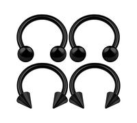 KJM FASHION 4PCS Surgical Steel Black Horseshoe Earrings 14 Gauge 3/8 10m 4m Ball Spike Nose Rim Earrings Eyebrow Piercing Jewellery 2954