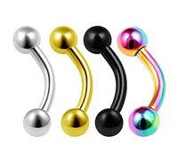 KJM FASHION 4PCS Surgical Steel Rainbow Banana Barbell 16 gauge 1/4 6mm 3mm Ball Lobe Earrings Lip Auricle Rook Piercing Jewellery 0197