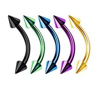 KJM FASHION 5PCS Surgical Steel Curved Barbell Bar Ring Stud 16 Gauge 3mm Cone Eyebrow Earrings Snake Bite Piercing Jewellery Choose Size