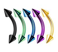 KJM FASHION 5PCS Surgical Steel Curved Barbell Bar Ring Stud 16 Gauge 5/16 8mm 3mm Cone Nose Earrings Snake Bite Piercing Jewellery 3717