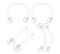 KJM FASHION 6PCS Bioplastic Clear Monroe Piercing Retainer 16 Gauge 3/8 10mm Ball Medusa Lobe Earrings Cartilage Jewellery 2500