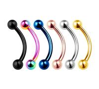 KJM FASHION 6PCS Stainless Steel Curved Barbell Stud 16 Gauge 3/8 10mm Ball Daith Helix Lobe Earrings Snake Bite Piercing Jewellery 3710