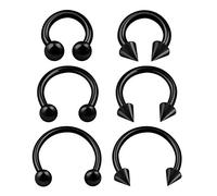 KJM FASHION 6PCS Steel Black Horseshoe Earrings 16g 6mm 8mm 10mm 3mm Ball Spike Rook Earrings Cartilage Eyebrow Piercing Jewellery 0262