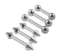 KJM FASHION 6PCS Surgical Steel Barbell Earrings 16g 6mm 8mm 10mm 3mm Ball Spike Tragus Conch Earrings Eyebrow Piercing Jewellery 0686