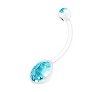 KJM FASHION Bioflex Flexible Belly Button Ring Extra Long Pregnancy 14 Gauge 19mm with Crystals, 1 x 19 mm aquamarine