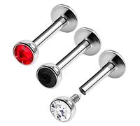 KJM FASHION Set of 3 Steel Internal Thread Lip Labret Earrings 16g 1/4 6mm 3mm