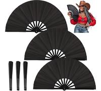 KJML DIY Fans for Line Dancing 3Pack Boots on The Ground Hand Fan Big Clacking Hand Fans for Women Foldable Large Clap Handheld Folding Clack Line Dance Popping Fan That Make Sounds (3pcs Black)
