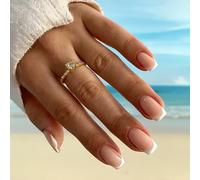 KJMWXOP 24Pcs, French False Nails Short, Classic French Fake Nails, White Tip & Square Pattern, Fashionable Fake Nails wiht a Glue