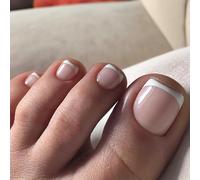 KJMWXOP 24Pcs, French False Nails Short, Classic French Fake Nails, White Tip & Square Pattern, Fashionable Fake Nails wiht a Glue