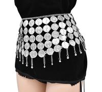 KJMWXOP 5 Rows Silver Head Pattern Big Coin Beads Long Tassel Belly Chains India Dance Belts Ethnic Tribal Body Jewelry for Women Waist