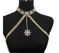 KJMWXOP Body Chain Necklaces Chest Chain Sparkly Colorful Rhinestone Fringed Bra Crystal Lingerie Woman Sexy Nightclub Clothing