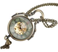 KJMWXOP Pocket Watch Classic Hollow-Out Transparent Glass Ball Hand-Winding Pocket Watches Alloy Slim Chain Pendant Watch for Men Women