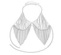 KJMWXOP Silver Tassel Diamond Chest Body Jewelry Chain Bra Sparkly Rhinestone Body Crystal Bikini Chest Jewelry Woman Nightclub Clothing(Silver)