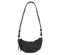 KJMYYXGS Soft Brushed Fabric Croissant Bag, Polka Dot Y2K Shoulder Bag with Bows, Adjustable Strap, Black
