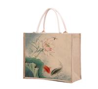 KJOLWHCQ Hessian Shopping Bags,Jute Bag,Reusable Shopper,Burlap Gift Tote With Handle,Foldable,Water Resistant,For Daily,Travel,Picnic(1004,M)