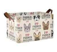 Kjovgcb 1 PC Rectangular Storage Basket Bin, Foldable Box with Leather Handles, Baskets Organizer for Kitchen 16.9x11.4x10 in Print I Love French Bulldogs Seamless Vintage Style