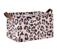 Kjovgcb 1 PC Rectangular Storage Basket Bin, Foldable Box with Leather Handles, Baskets Organizer for Kitchen 16.9x11.4x10 in Print Pink Leopard Skin Animal Texture