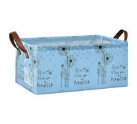 Kjovgcb 1 PC Rectangular Storage Basket Bin, Foldable Box with Leather Handles, Baskets Organizer for Kitchen 16.9x11.4x7.7 in Print Dandelion Flowers Bloom Where You are Planted Blue