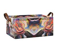Kjovgcb 1 PC Rectangular Storage Basket Bin, Foldable Box with Leather Handles, Baskets Organizer for Kitchen 16.9x11.4x7.7 in Print Colorful Human and Musical Shapes Inner Melody Series