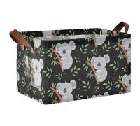 Kjovgcb 1 PC Rectangular Storage Basket Bin, Foldable Box with Leather Handles, Baskets Organizer for Kitchen 16.9x11.4x10 in Print Grey Sleeping Koala Bear on Tree Trunk Green Leaves