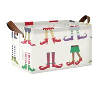 Kjovgcb 1 PC Rectangular Storage Basket Bin, Foldable Box with Leather Handles, Baskets Organizer for Kitchen 16.9x11.4x10 in Print Colorful Leprechaun Elf Shoes Striped Stockings Seamless
