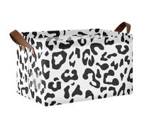 Kjovgcb 1 PC Rectangular Storage Basket Bin, Foldable Box with Leather Handles, Baskets Organizer for Kitchen 16.9x11.4x10 in Print Black White Leopard Skin Animal Texture