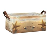 Kjovgcb 1 PC Rectangular Storage Basket Bin, Foldable Box with Leather Handles, Baskets Organizer for Kitchen 16.9x11.4x7.7 in Print Starfish on The Beach. Summer Time at Sunrise