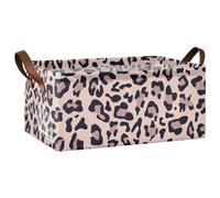 Kjovgcb 1 PC Rectangular Storage Basket Bin, Foldable Box with Leather Handles, Baskets Organizer for Kitchen 16.9x11.4x7.7 in Print Pink Leopard Skin Animal Texture