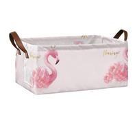 Kjovgcb 1 PC Rectangular Storage Basket Bin, Foldable Box with Leather Handles, Baskets Organizer for Kitchen 16.9x11.4x7.7 in Print Floral Pink Flamingo with Gold Crown On Light Pink