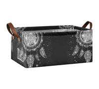 Kjovgcb 1 PC Rectangular Storage Basket Bin, Foldable Box with Leather Handles, Baskets Organizer for Kitchen 16.9x11.4x7.7 in Print Native American Indian Boho Ethnic Mandala Feathers