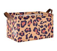 Kjovgcb 1 PC Rectangular Storage Basket Bin, Foldable Box with Leather Handles, Baskets Organizer for Kitchen 16.9x11.4x10 in Print Leopard Skin Animal Texture