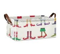 Kjovgcb 1 PC Rectangular Storage Basket Bin, Foldable Box with Leather Handles, Baskets Organizer for Kitchen 16.9x11.4x7.7 in Print Colorful Leprechaun Elf Shoes Striped Stockings Seamless