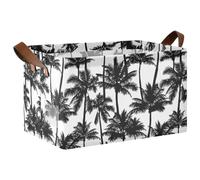Kjovgcb 1 PC Rectangular Storage Basket Bin, Foldable Box with Leather Handles, Baskets Organizer for Kitchen 16.9x11.4x10 in Print Black Palm Trees Seamless On White