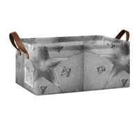 Kjovgcb 1 PC Rectangular Storage Basket Bin, Foldable Box with Leather Handles, Baskets Organizer for Kitchen 16.9x11.4x7.7 in Print Texas Star in Grey Vintage Style